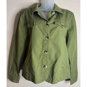 Cotton Connection Womens M Green Jacket Ribbed Button Front Long Sleeve Preppy